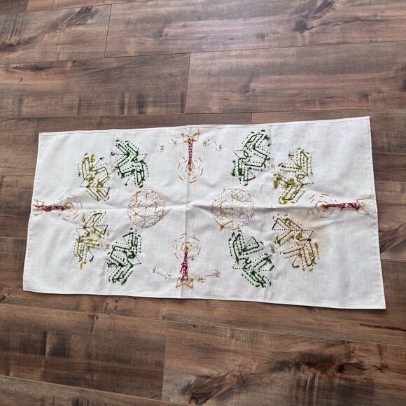 Vintage Handstitched Needlepoint Holiday Tea Towel Candle Tree Branch 33”x16.5” - Picture 7 of 10